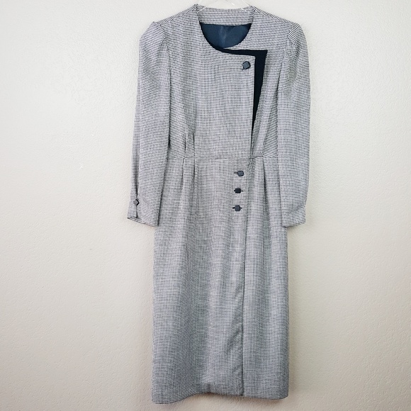 Black/White Houndstooth Pattern Overcoat Jacket - Picture 2 of 8